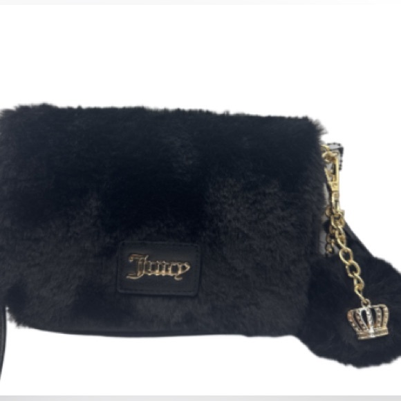 JUICY Fuzzy Black Crossbody Bag with Gold Chain - Picture 2 of 6